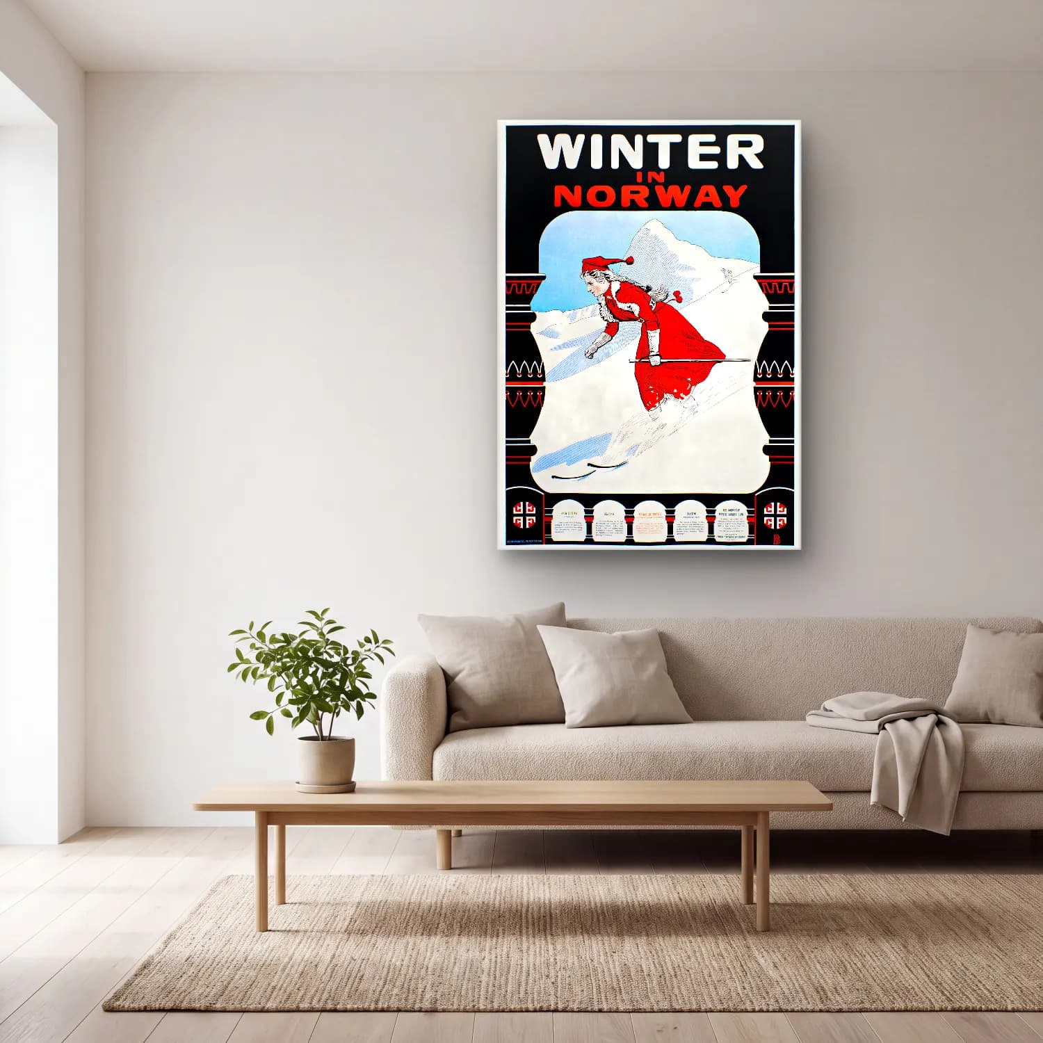 Vintage Poster Kayak – Kırmızı Tonlar cam tablo — açık renk salonda