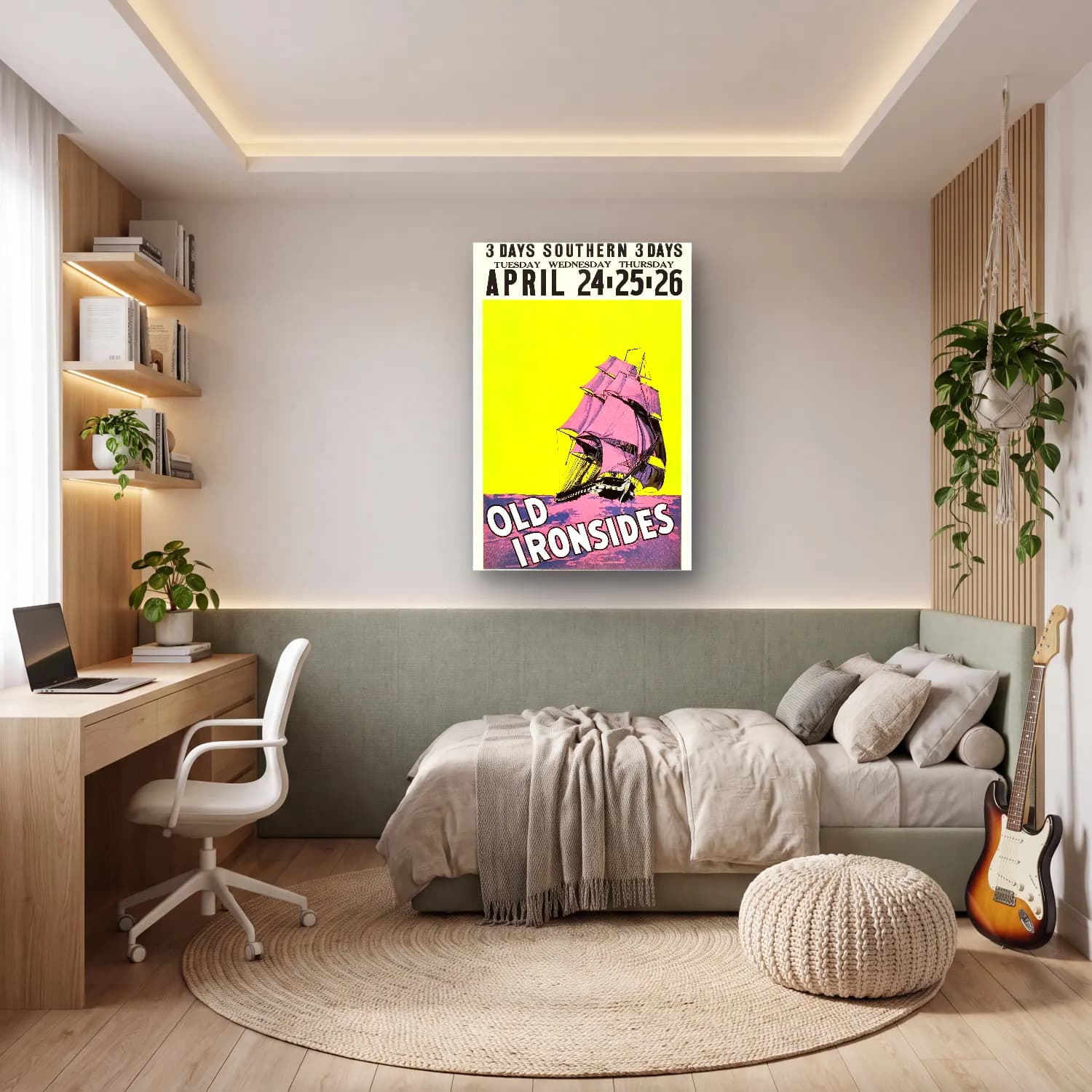 Vintage Poster Fırtınalı Denizde Gemi cam tablo — genç odasında