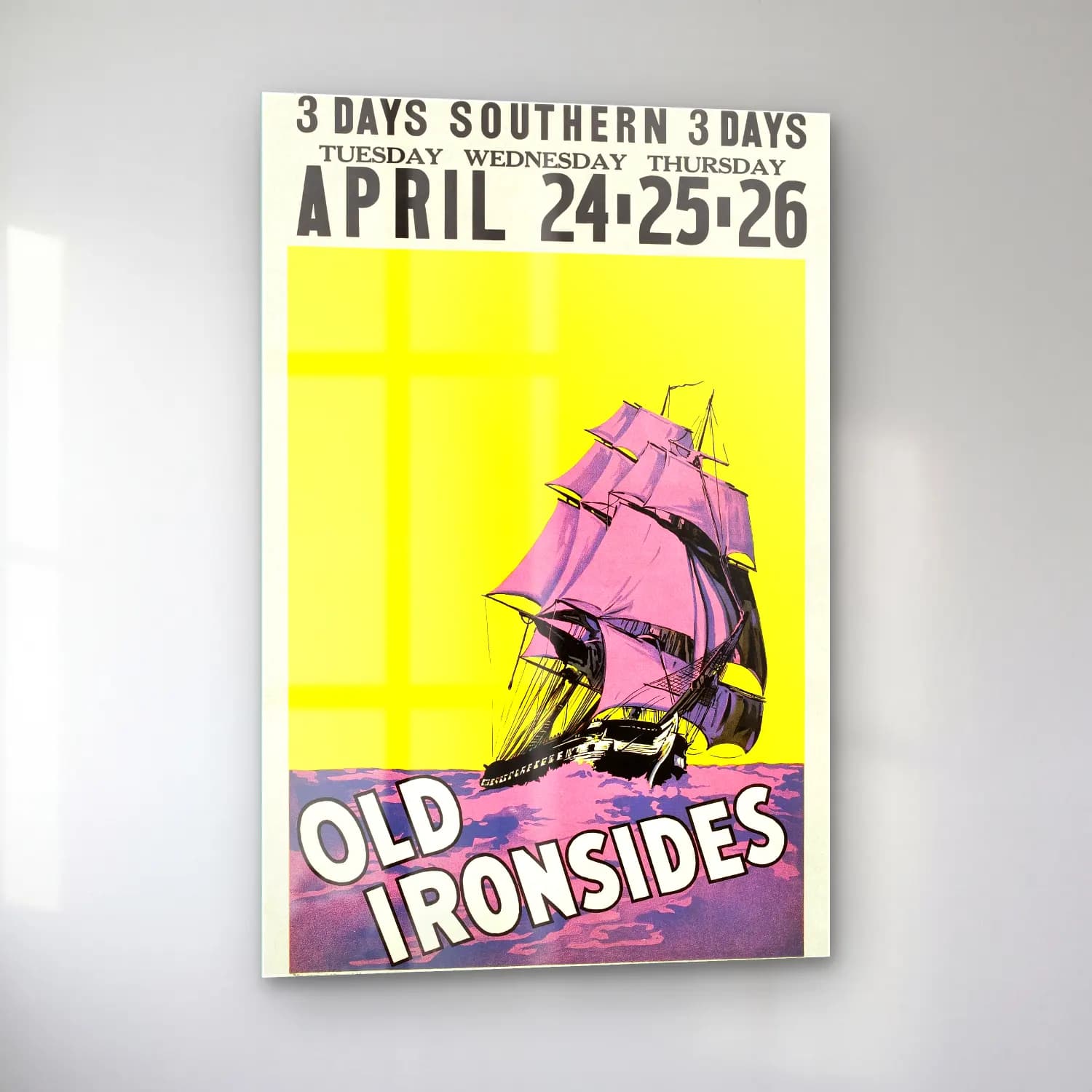 Vintage Poster Fırtınalı Denizde Gemi cam tablo — sol açıdan görünüm