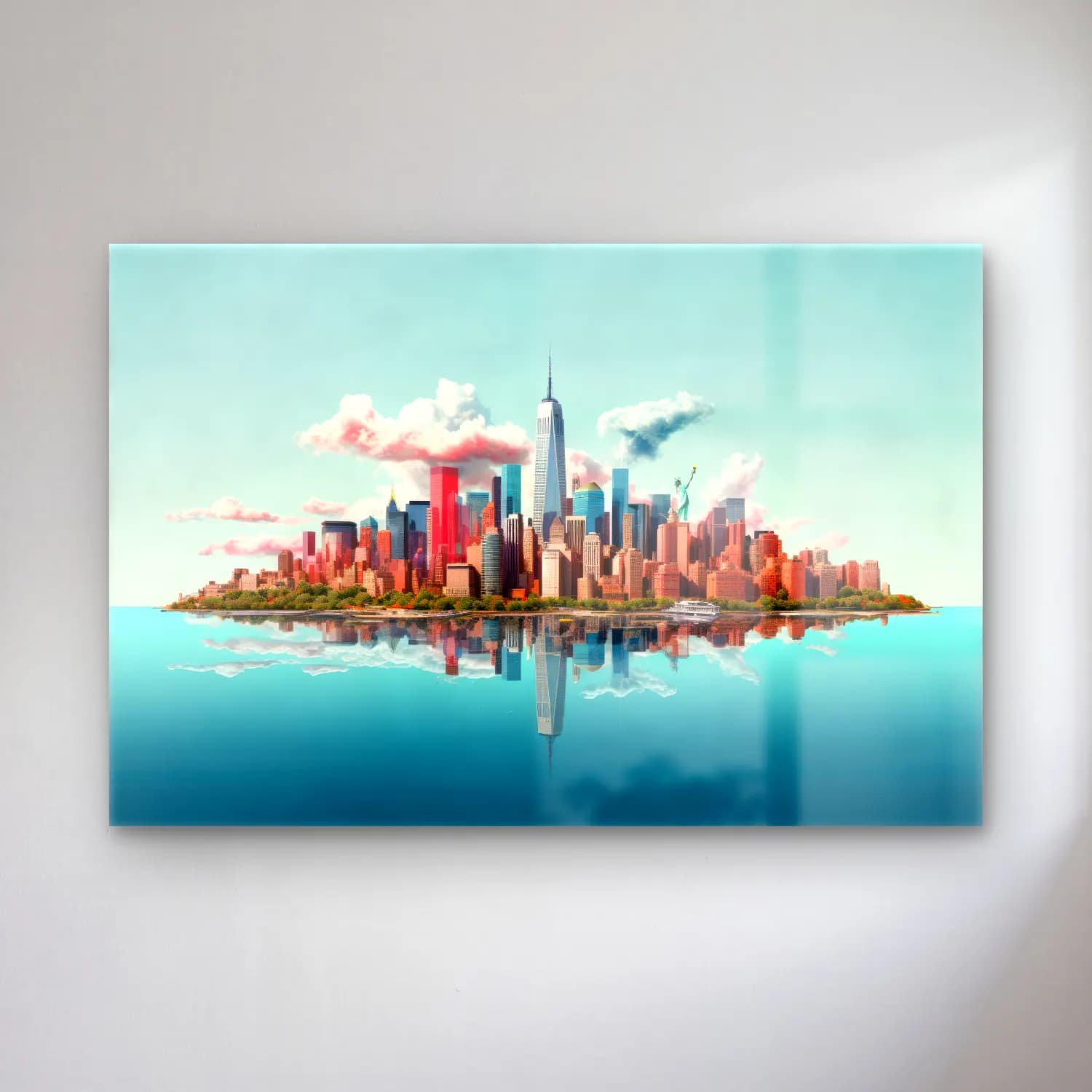 Pastel New York Silüeti – Turkuaz Tonlar cam tablo — Pastel New York Silüeti – Turkuaz Tonlar — pastel new york silüeti