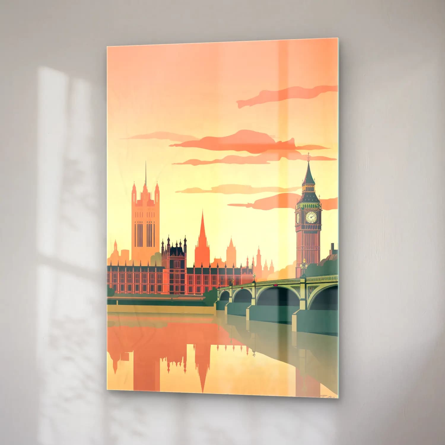 Vintage Londra – Pembe Tonlar cam tablo — sağ açıdan görünüm