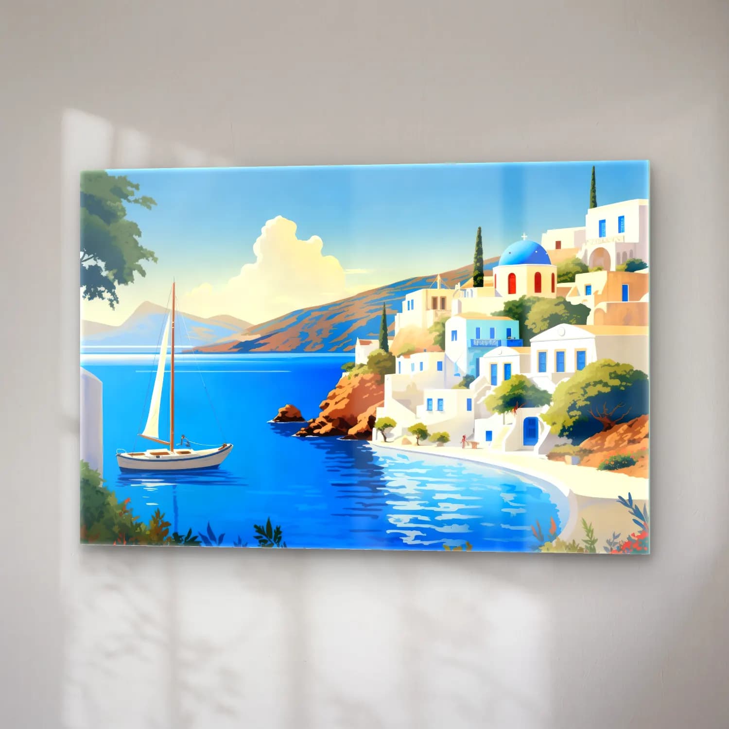 Vintage Yunan Adası cam tablo — sağ açıdan görünüm