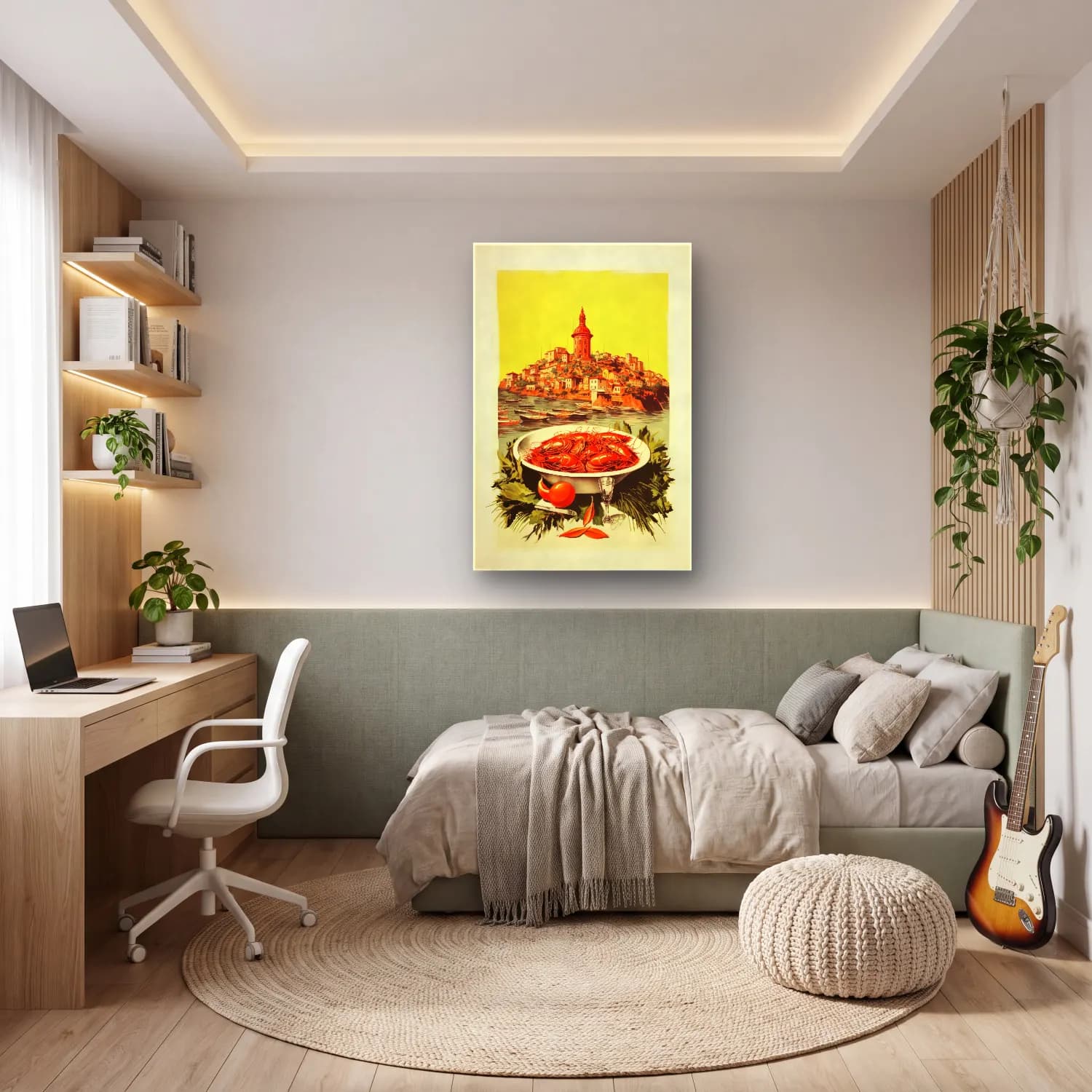 Vintage Poster Akdeniz Sahil Kasabası No. 21 cam tablo — genç odasında