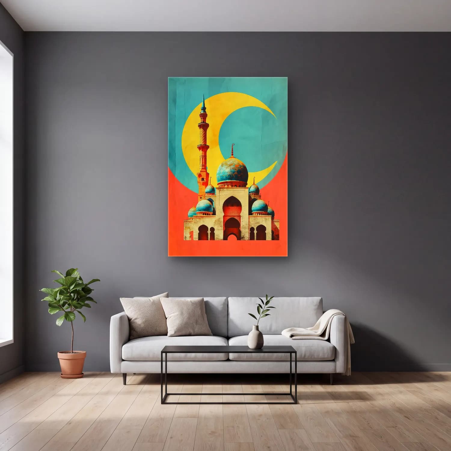 Vintage Poster İstanbul No. 6 cam tablo — gri duvarlı salonda