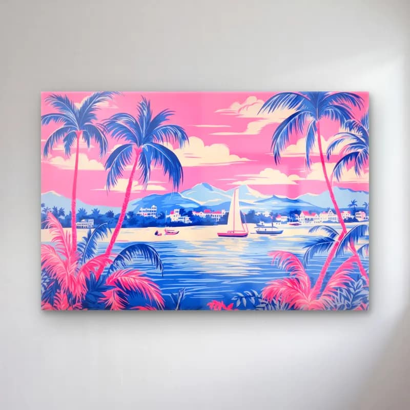 Pastel Palmiyeli Tropik Sahil No. 7 cam tablo — Pastel Palmiyeli Tropik Sahil No. 7 — pastel palmiyeli tropik sahil