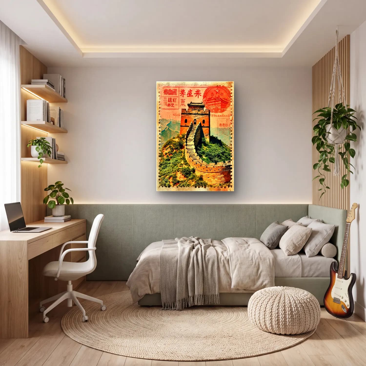 Vintage Poster Antik Kalıntılar – Kırmızı Tonlar cam tablo — genç odasında