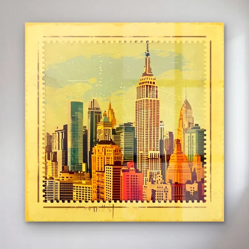 Vintage New York Silüeti – Bej Tonlar cam tablo — Vintage New York Silüeti – Bej Tonlar — vintage new york silüeti