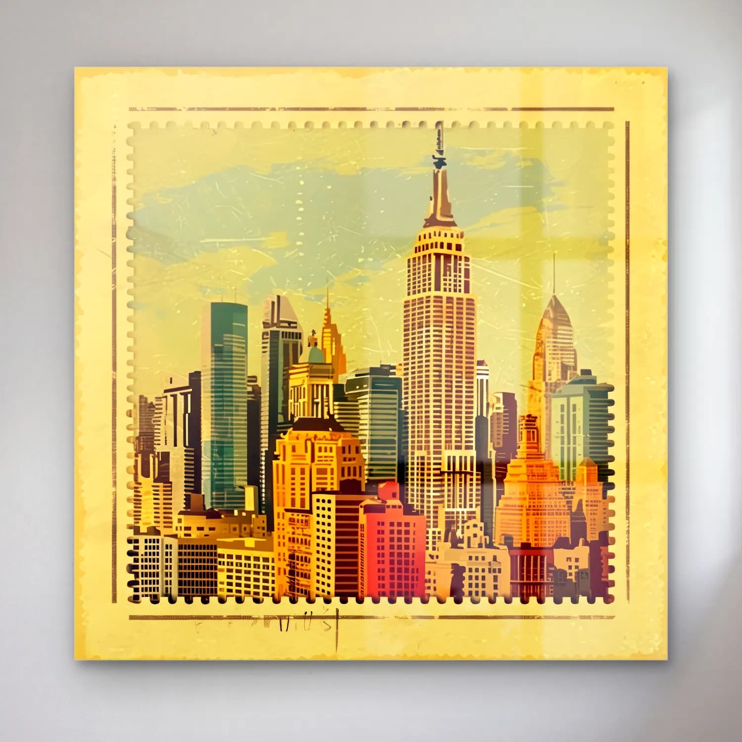 Vintage New York Silüeti – Bej Tonlar cam tablo — Vintage New York Silüeti – Bej Tonlar — vintage new york silüeti