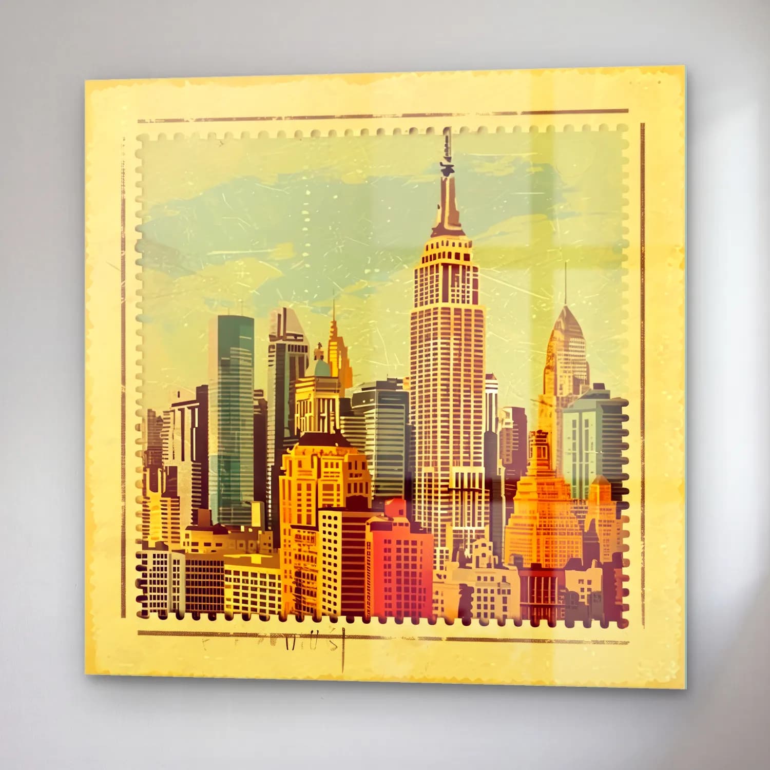 Vintage New York Silüeti – Bej Tonlar cam tablo — sağ açıdan görünüm