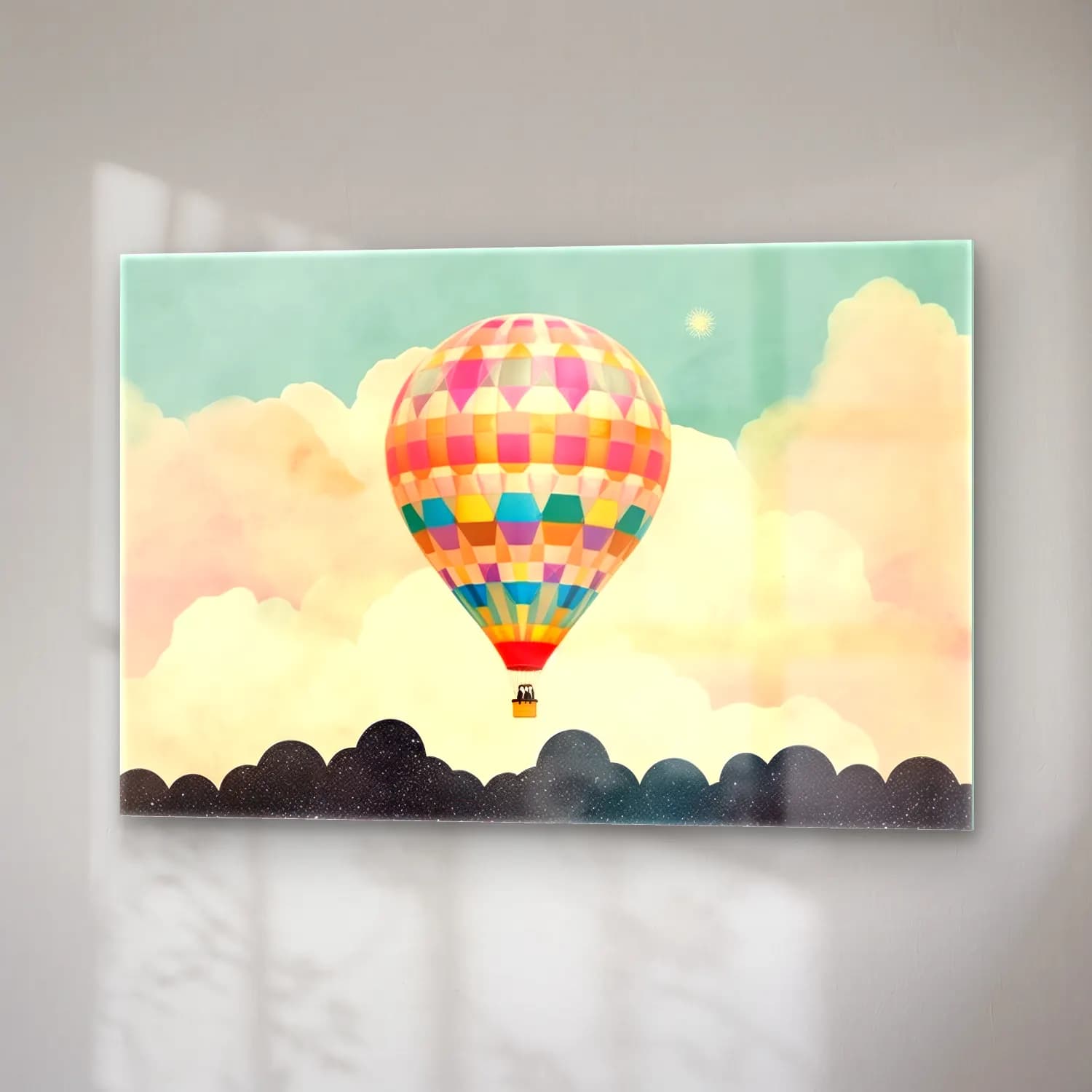Vintage Sıcak Hava Balonu – Pastel Tonlar cam tablo — sağ açıdan görünüm