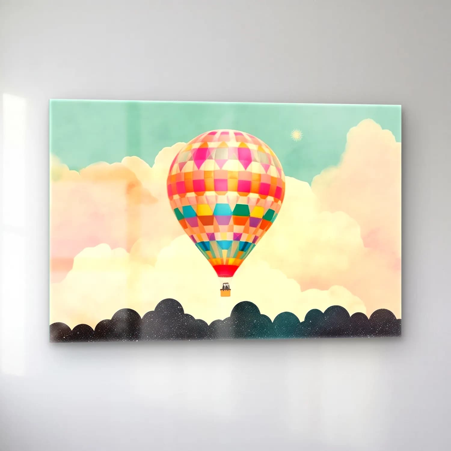Vintage Sıcak Hava Balonu – Pastel Tonlar cam tablo — sol açıdan görünüm