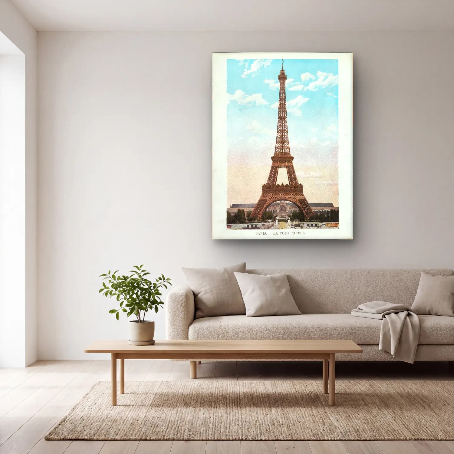 Vintage Paris ve Eyfel Kulesi – Pastel Tonlar cam tablo — açık renk salonda