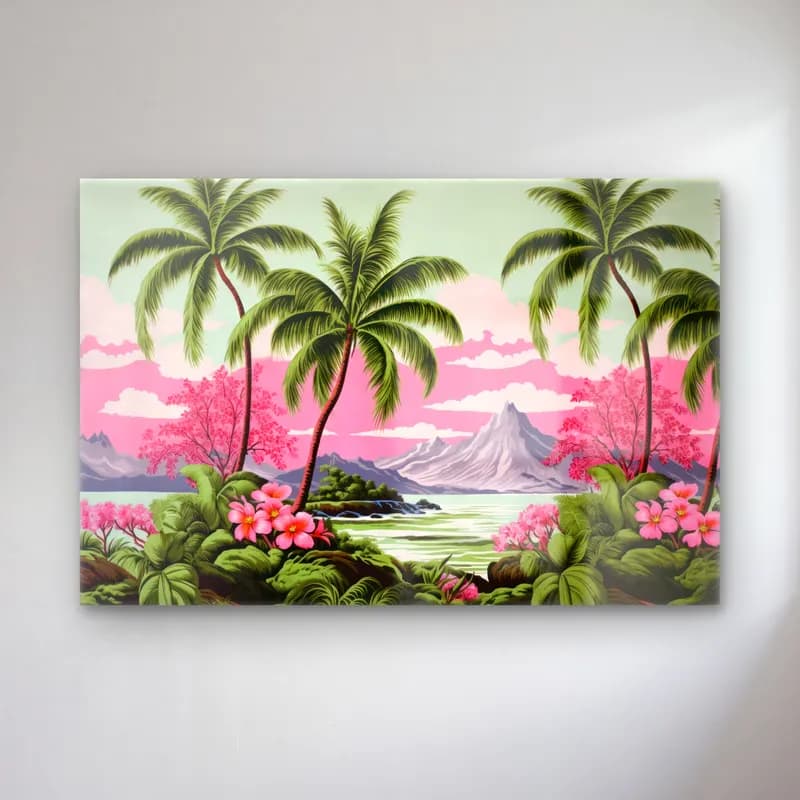 Pastel Palmiyeli Tropik Sahil No. 8 cam tablo — Pastel Palmiyeli Tropik Sahil No. 8 — pastel palmiyeli tropik sahil