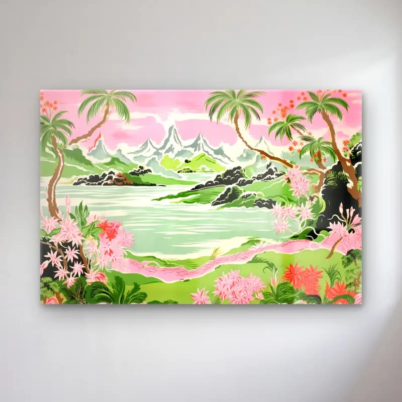 Pastel Göl ve Dağlar – Pembe Tonlar cam tablo — Pastel Göl ve Dağlar – Pembe Tonlar — pastel göl ve dağlar