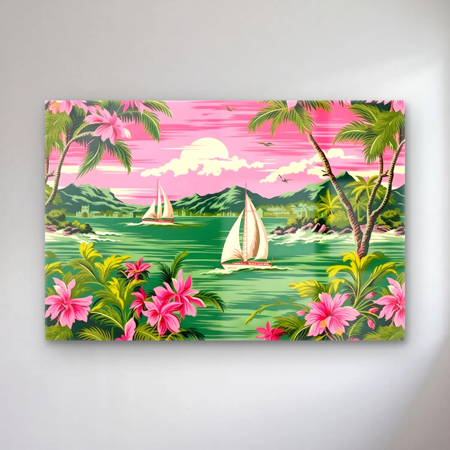 Pastel Yelkenliler – Pembe Tonlar cam tablo — Pastel Yelkenliler – Pembe Tonlar — pastel yelkenliler