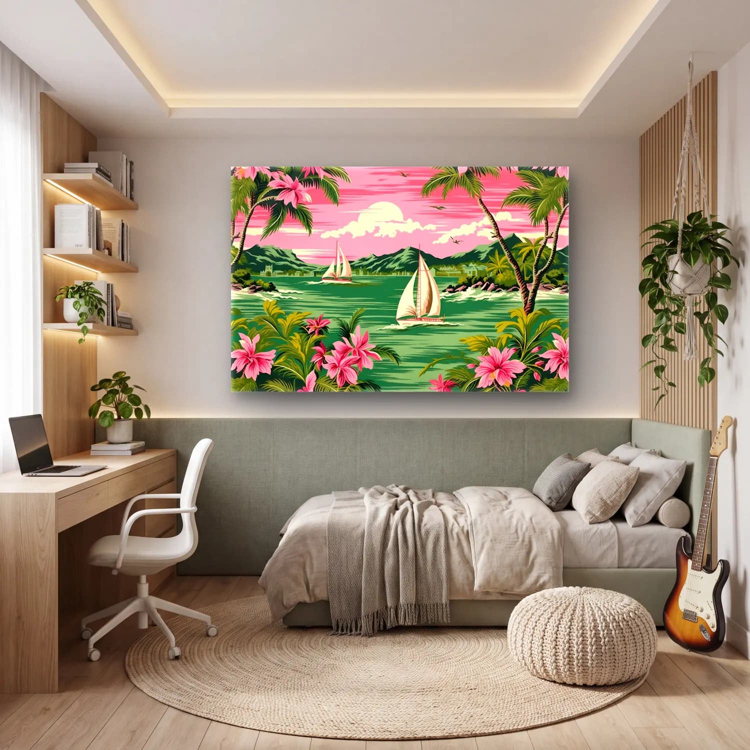Pastel Yelkenliler – Pembe Tonlar cam tablo — genç odasında