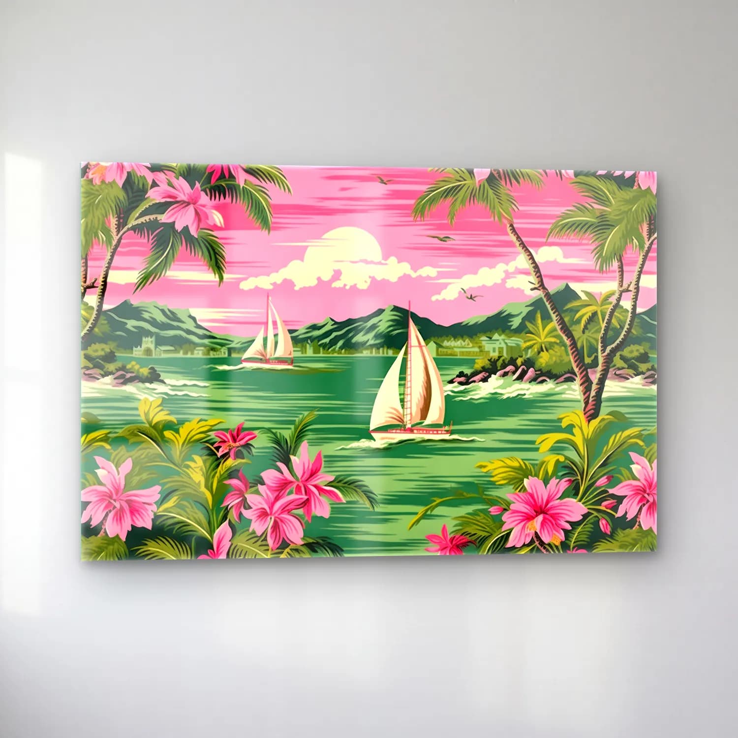 Pastel Yelkenliler – Pembe Tonlar cam tablo — sol açıdan görünüm