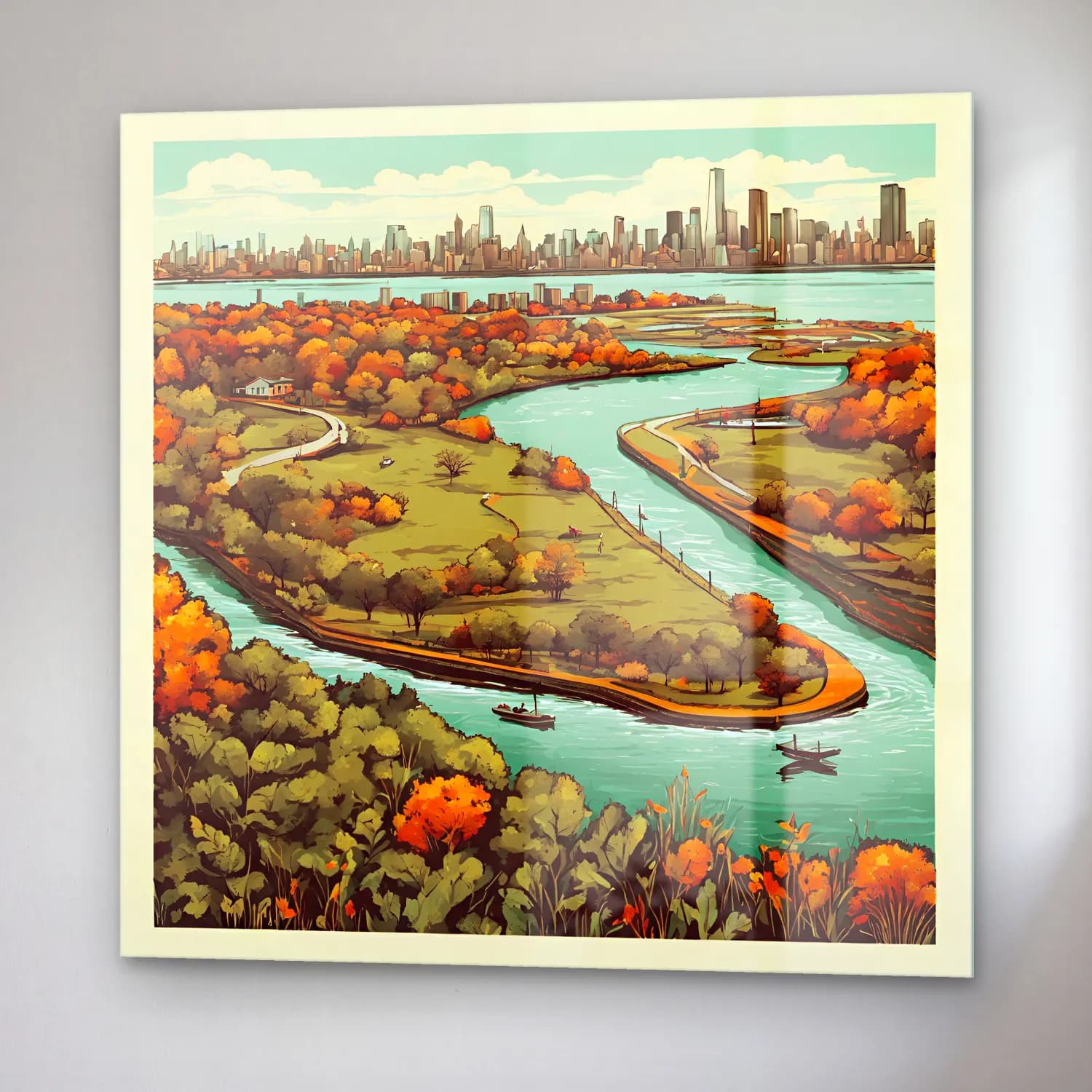 Vintage New York Silüeti No. 7 cam tablo — sağ açıdan görünüm