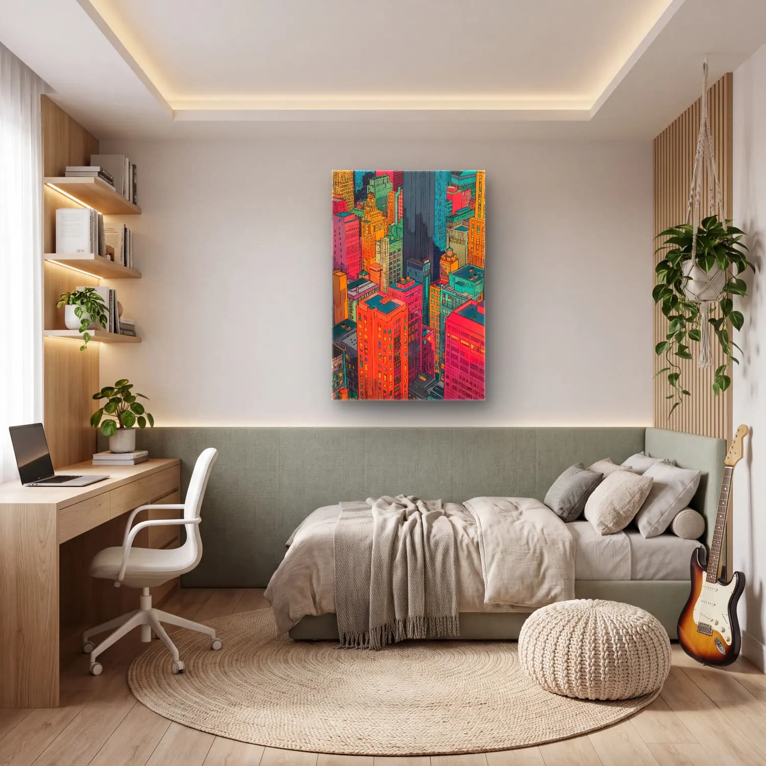 Maksimalist Gece Şehir No. 12 cam tablo — genç odasında