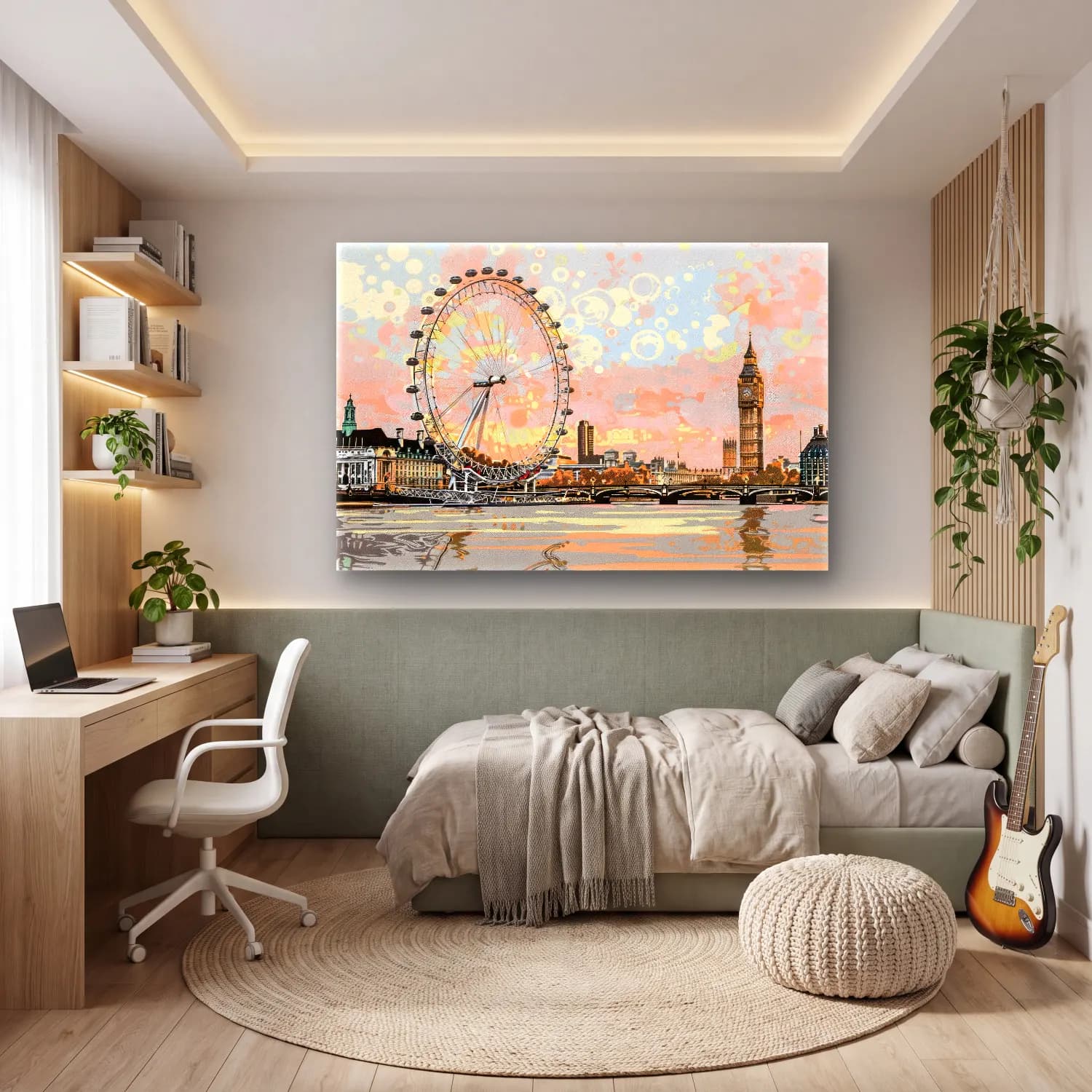 Pastel Londra cam tablo — genç odasında