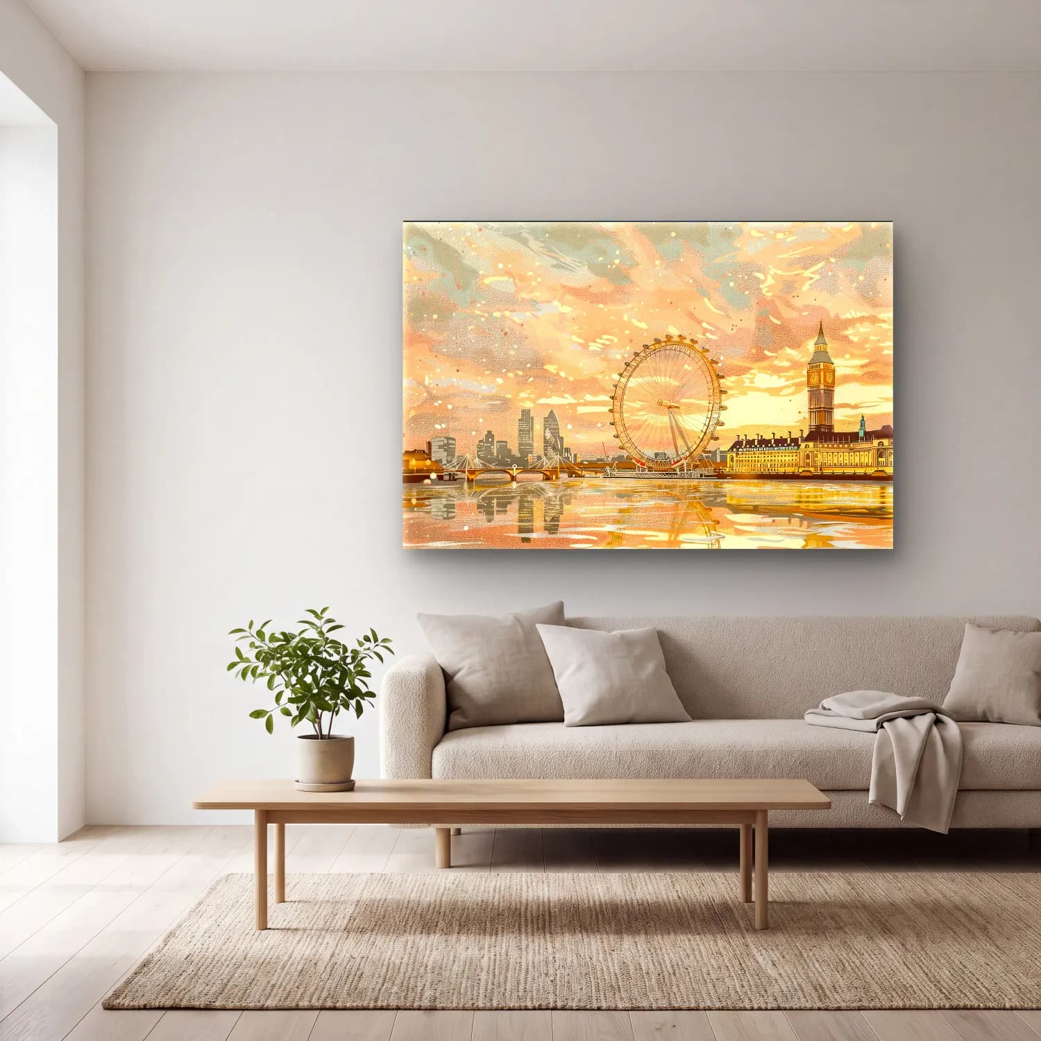 Pastel Londra – Bej Tonlar cam tablo — açık renk salonda