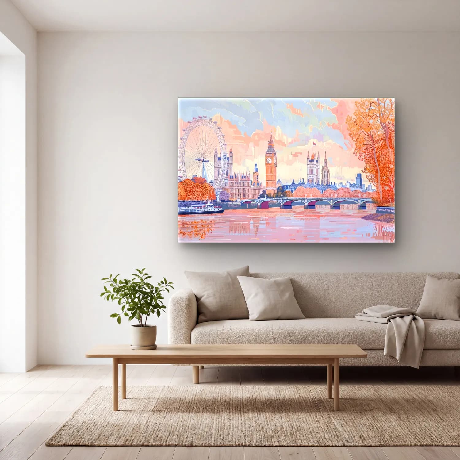 Pastel Londra – Pembe Tonlar cam tablo — açık renk salonda
