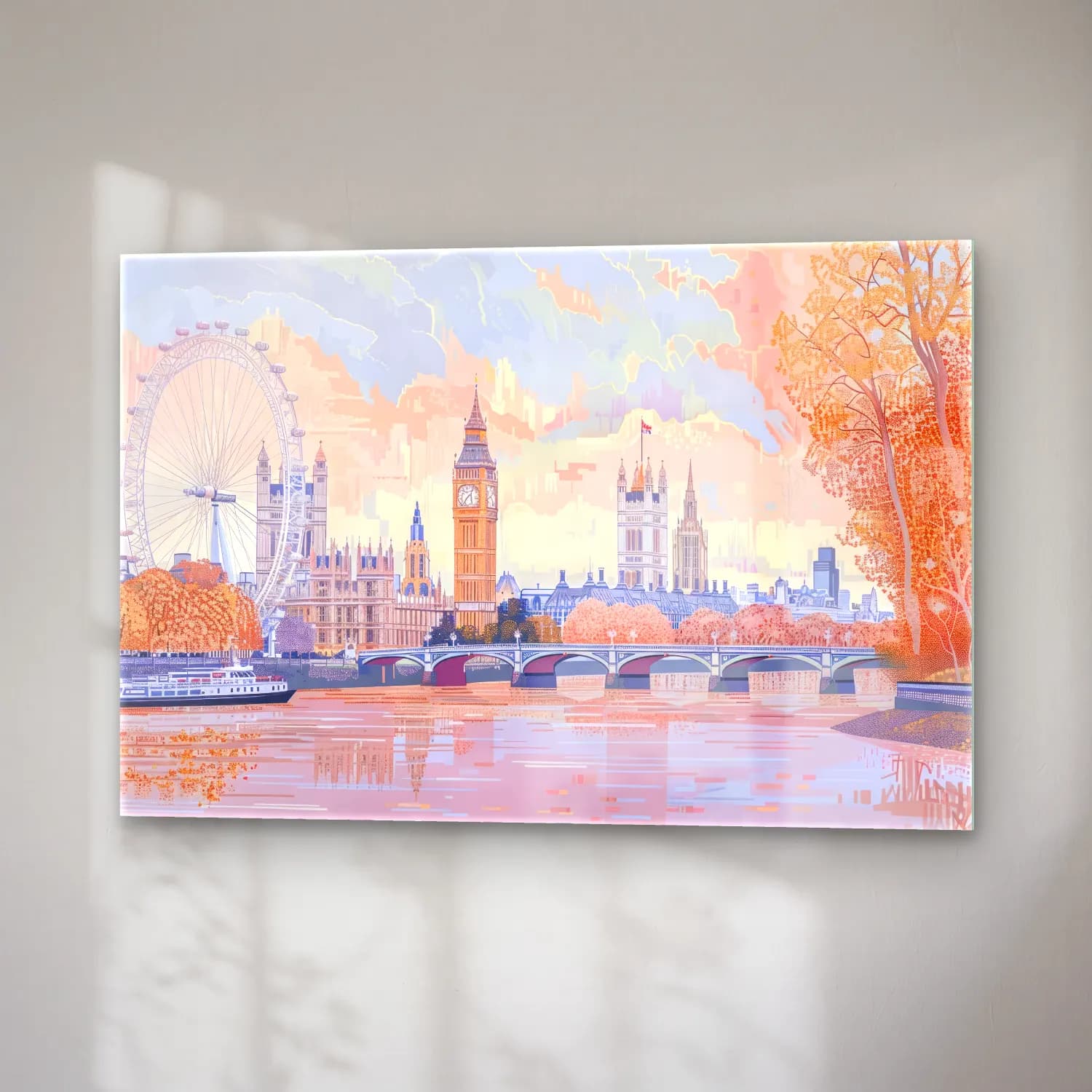 Pastel Londra – Pembe Tonlar cam tablo — sağ açıdan görünüm