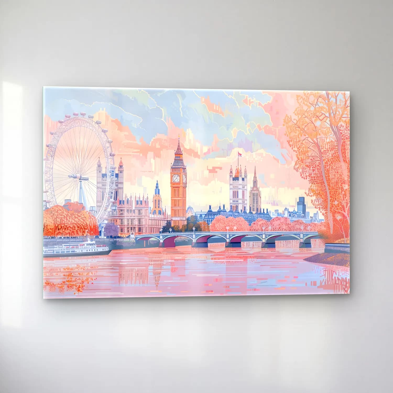 Pastel Londra – Pembe Tonlar cam tablo — sol açıdan görünüm