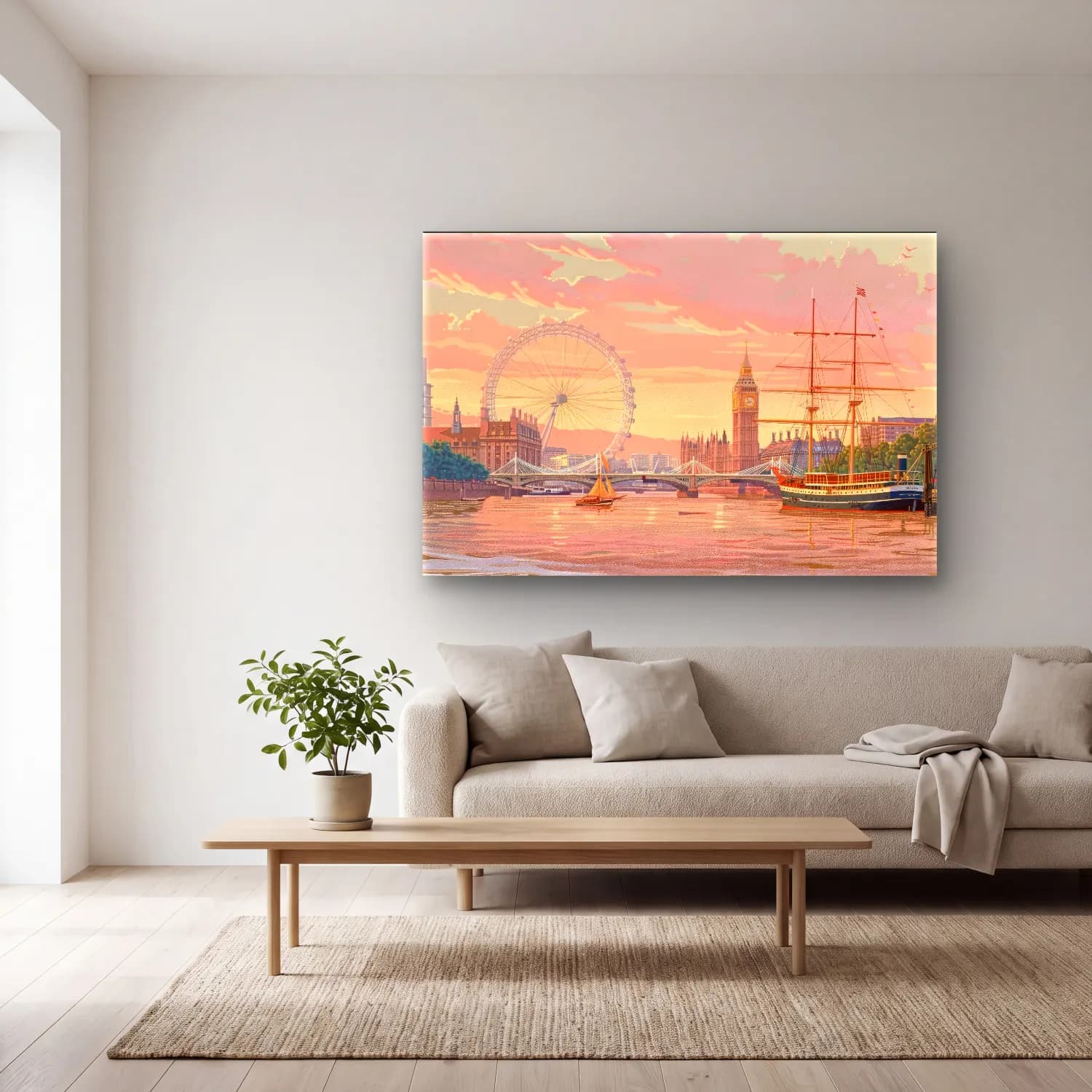 Pastel Londra No. 5 cam tablo — açık renk salonda