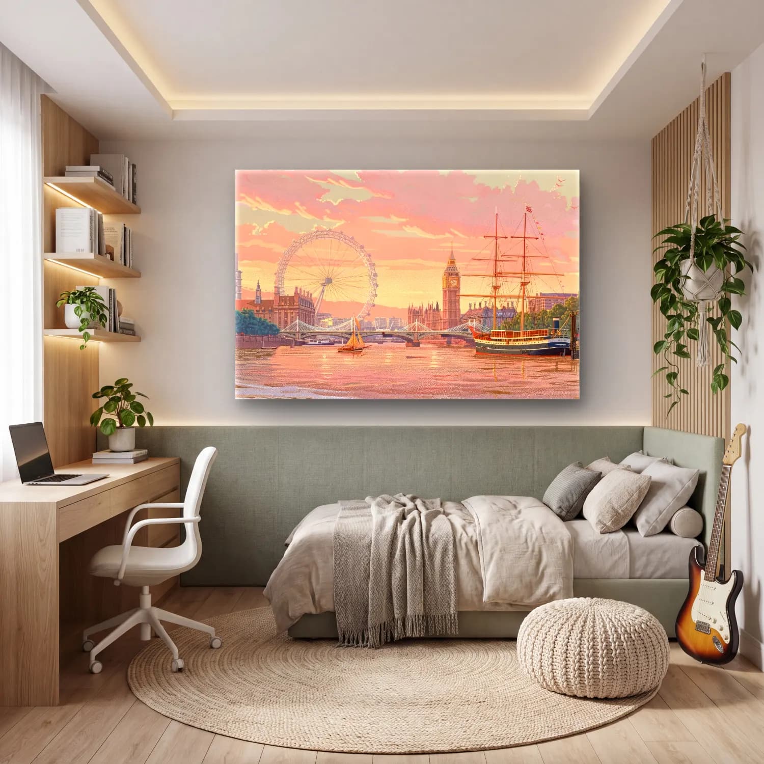 Pastel Londra No. 5 cam tablo — genç odasında