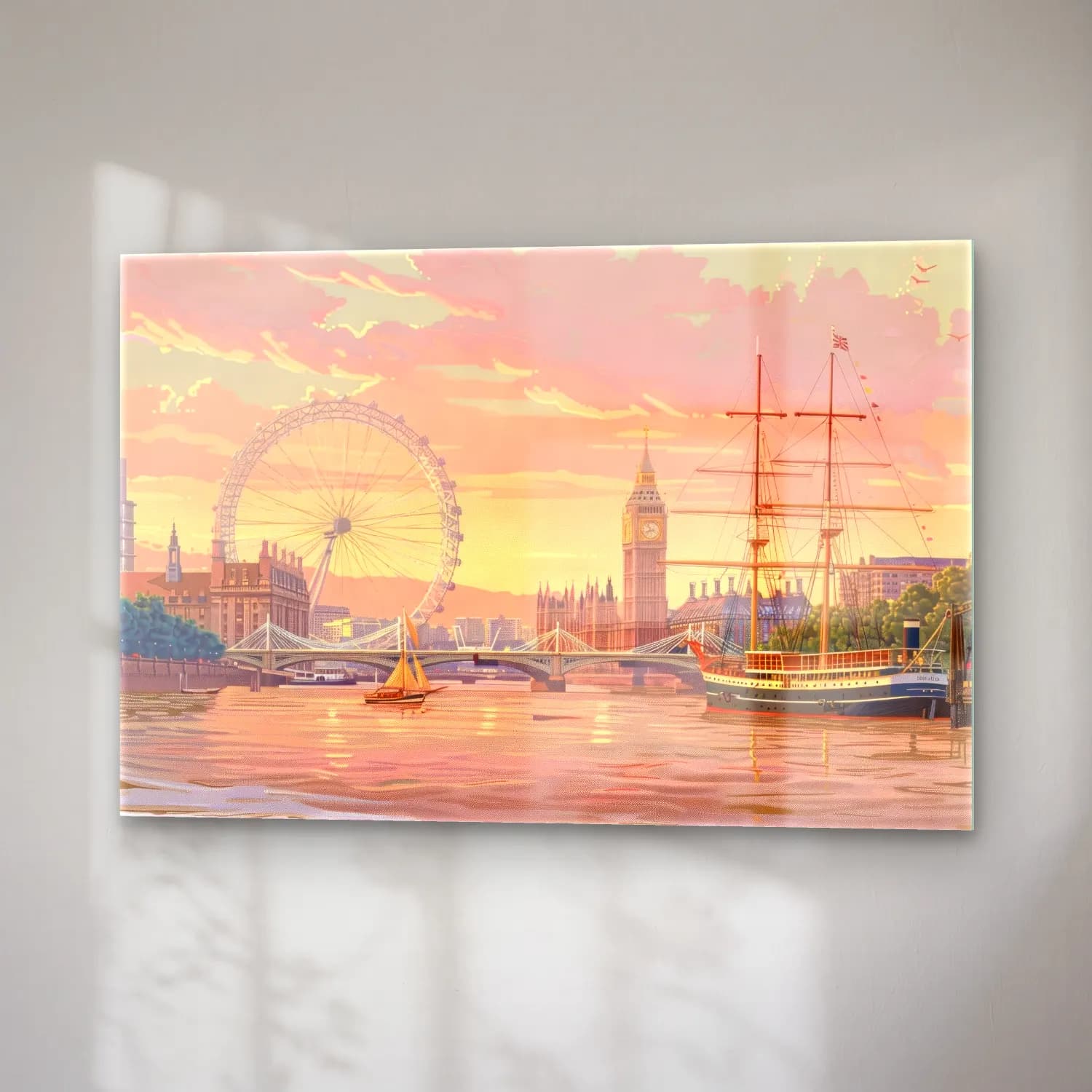 Pastel Londra No. 5 cam tablo — sağ açıdan görünüm