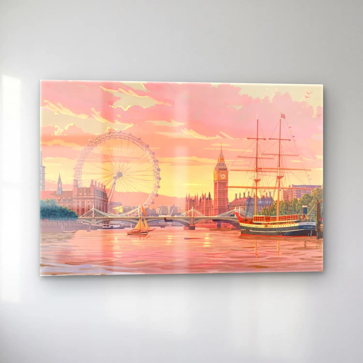 Pastel Londra No. 5 cam tablo — sol açıdan görünüm