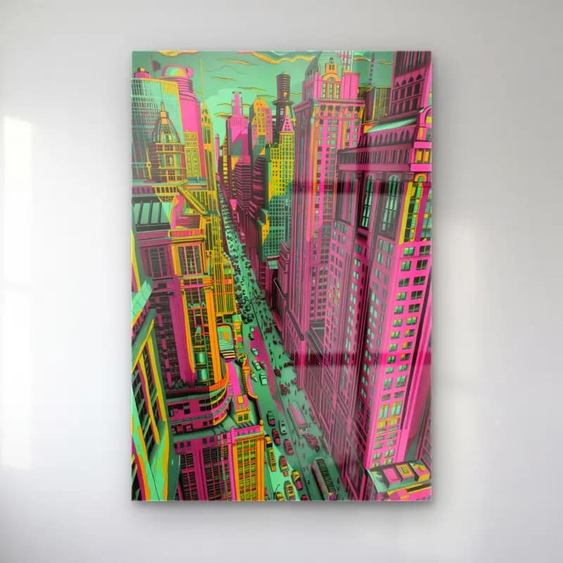 Pop Art Japon Şehri – Pembe Tonlar cam tablo — Pop Art Japon Şehri – Pembe Tonlar — pop art japon şehri