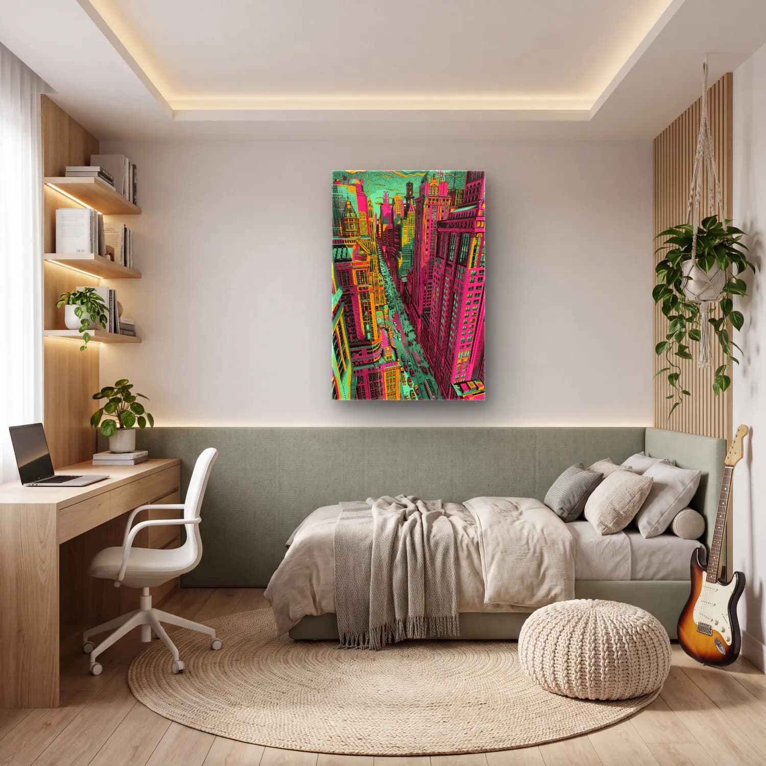 Pop Art Japon Şehri – Pembe Tonlar cam tablo — genç odasında