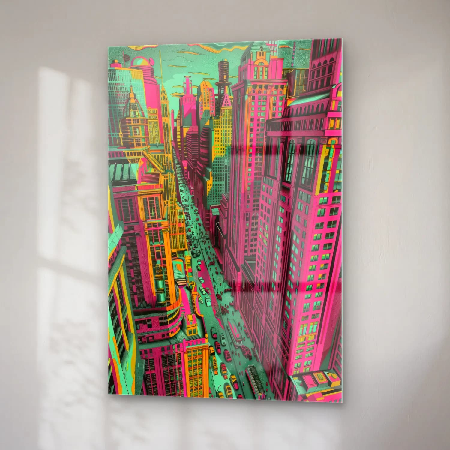 Pop Art Japon Şehri – Pembe Tonlar cam tablo — sağ açıdan görünüm