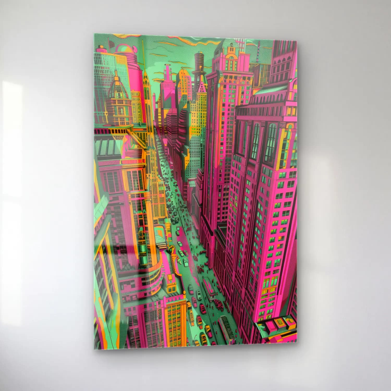 Pop Art Japon Şehri – Pembe Tonlar cam tablo — sol açıdan görünüm