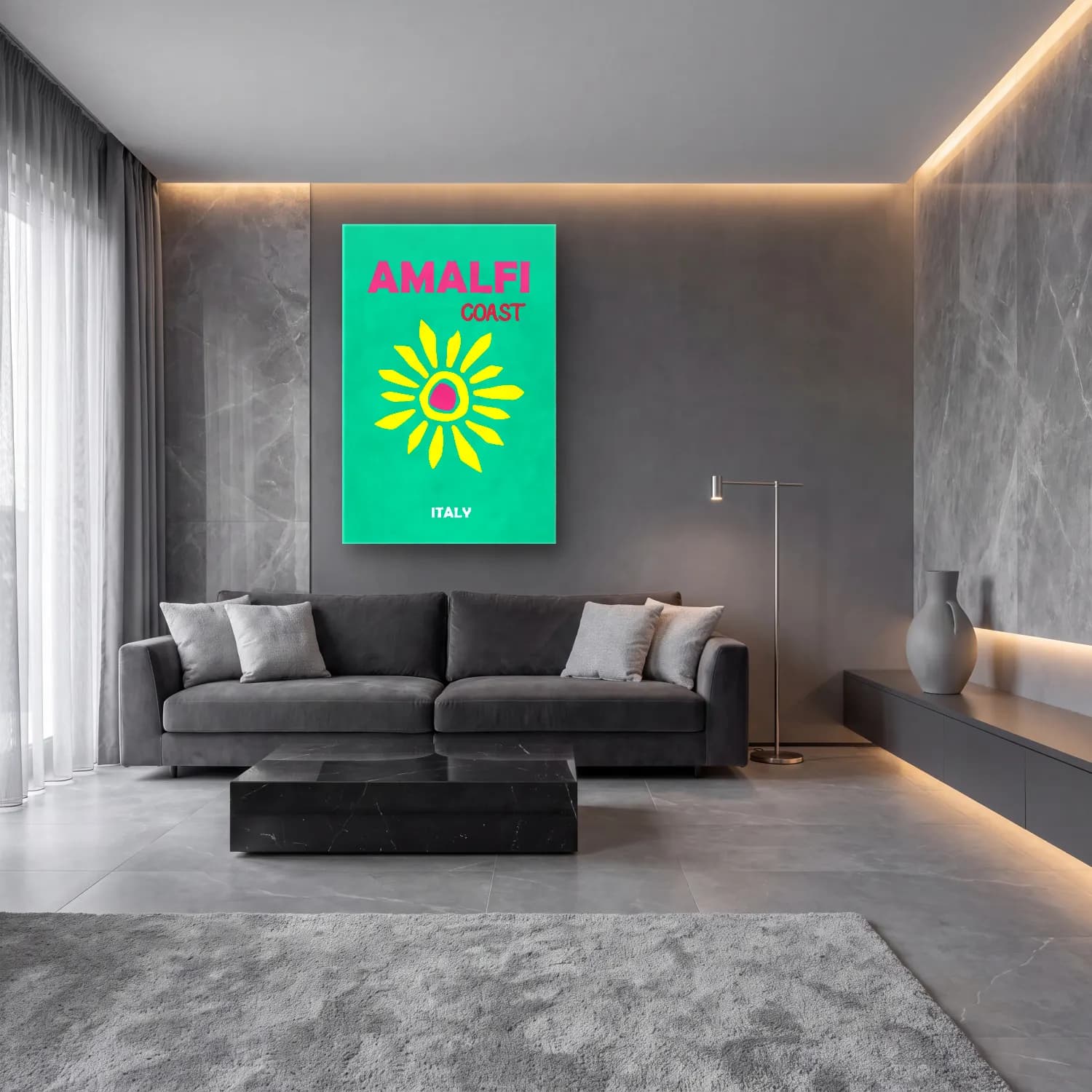 Maksimalist Çiçek Deseni No. 53 cam tablo — lüks salon duvarında
