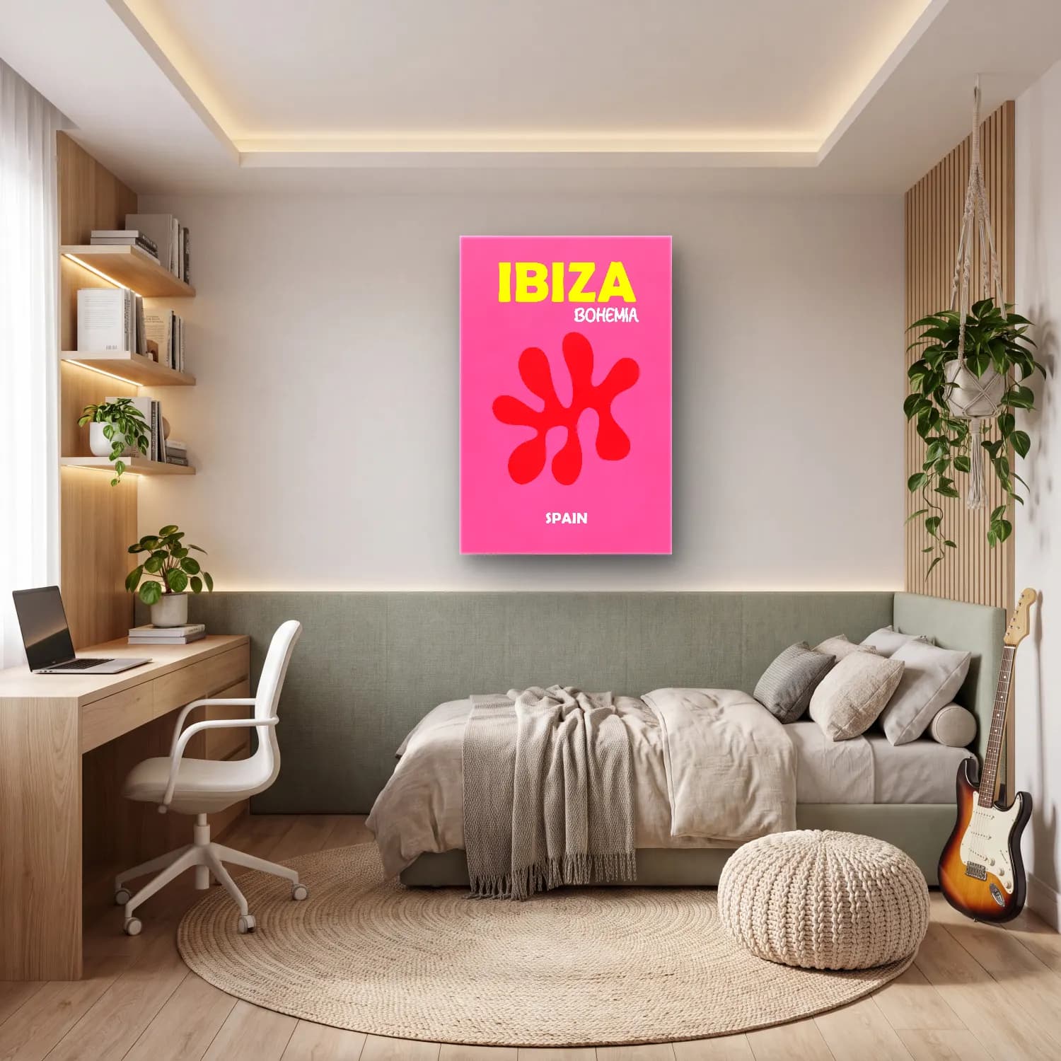 Boho Yazılı Tasarım – Pembe Tonlar cam tablo — genç odasında