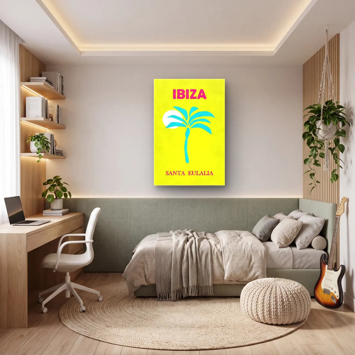 Pop Art Palmiye Yaprağı cam tablo — genç odasında