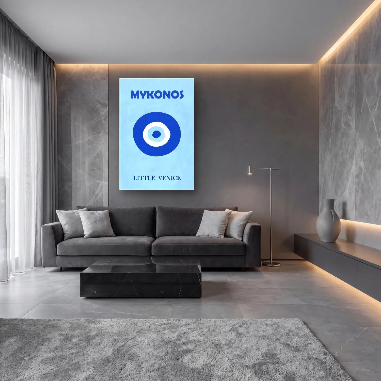 Bauhaus Yazılı Tasarım No. 6 cam tablo — lüks salon duvarında