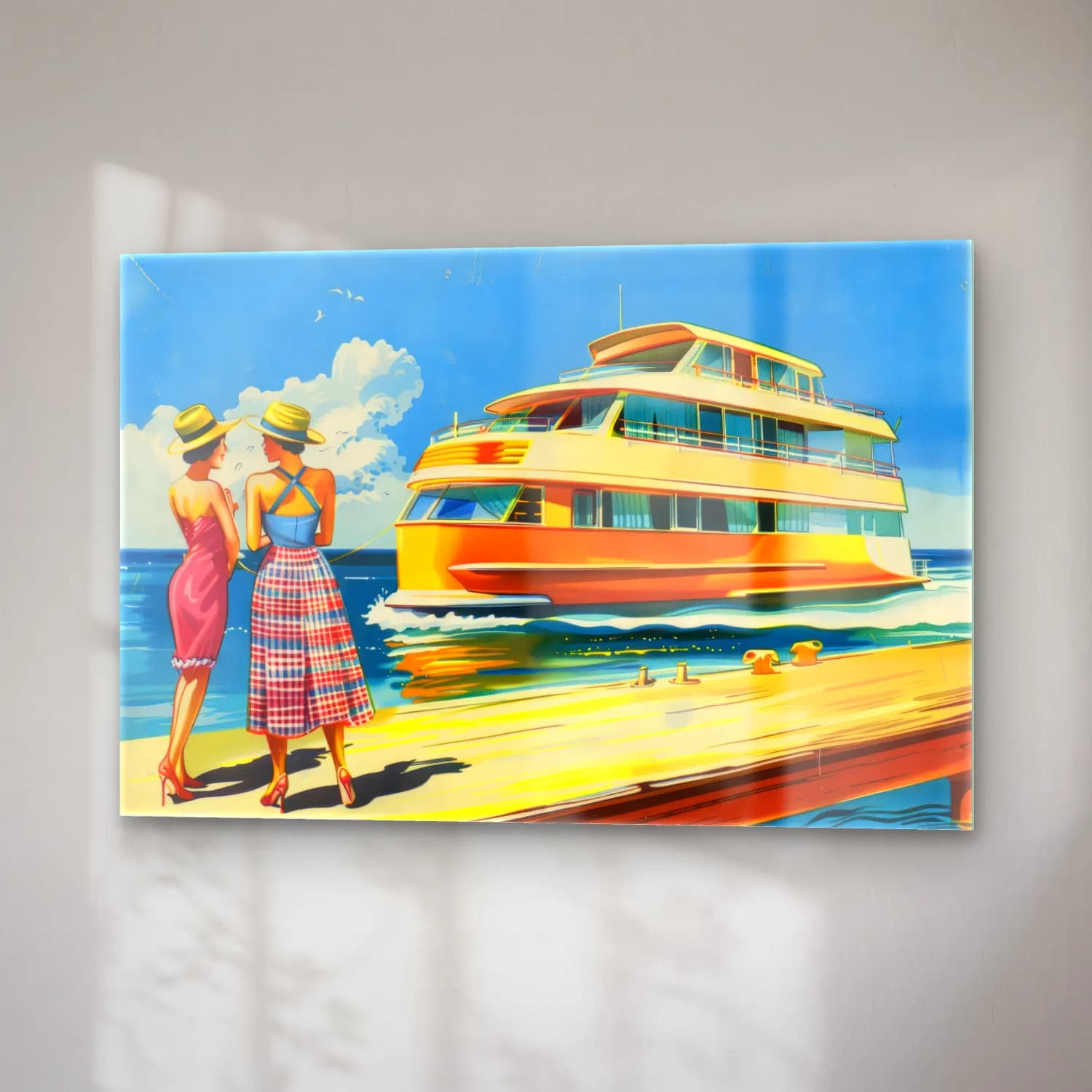 Vintage Poster Elbiseli Kadın No. 12 cam tablo — sağ açıdan görünüm