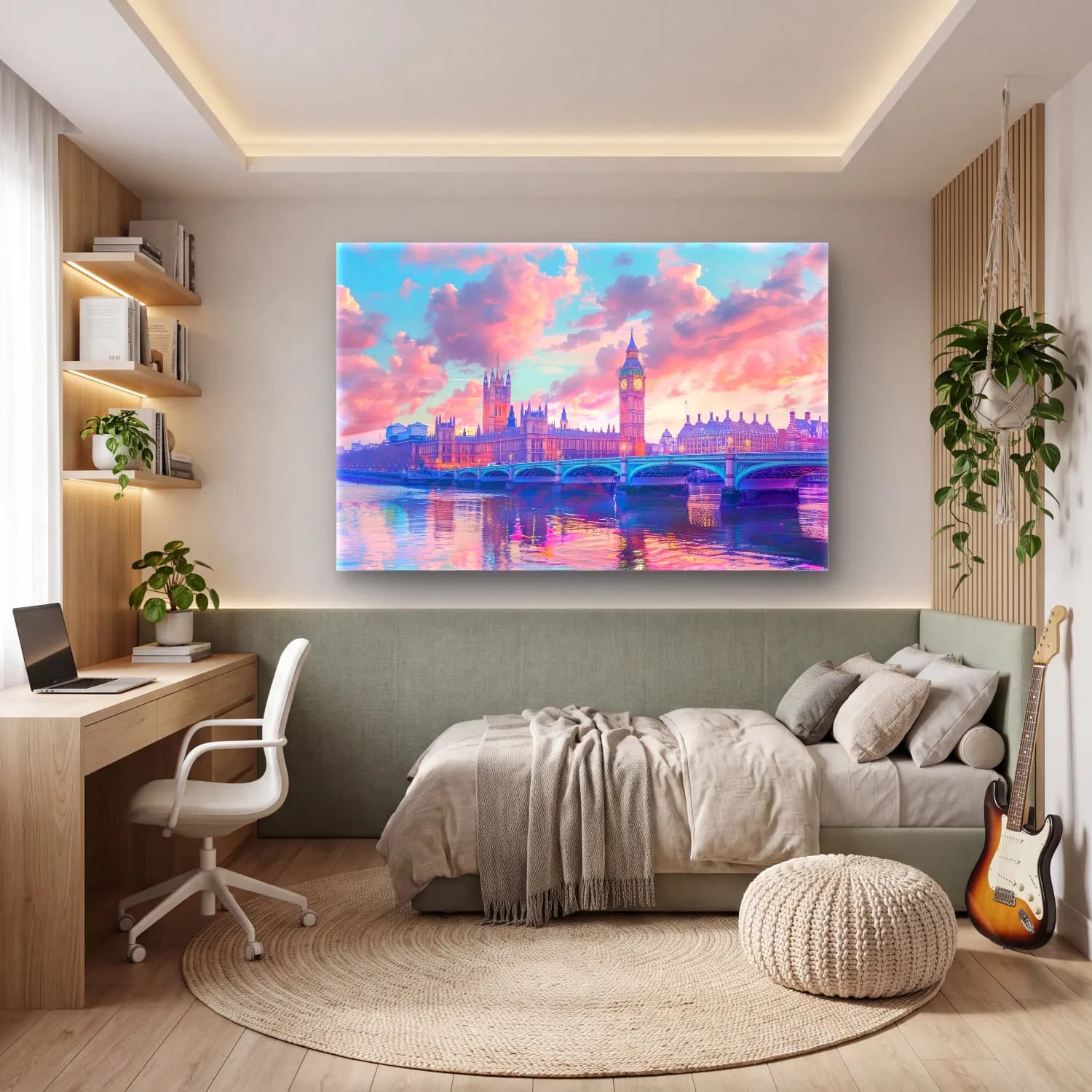 Pastel Londra No. 6 cam tablo — genç odasında