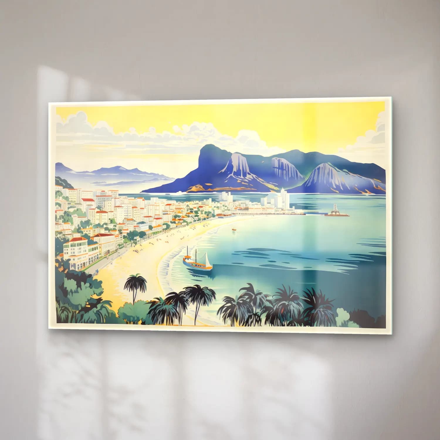 Vintage Poster Akdeniz Sahil Kasabası No. 24 cam tablo — sağ açıdan görünüm