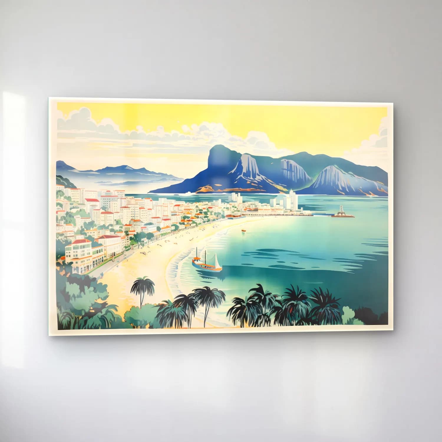 Vintage Poster Akdeniz Sahil Kasabası No. 24 cam tablo — sol açıdan görünüm