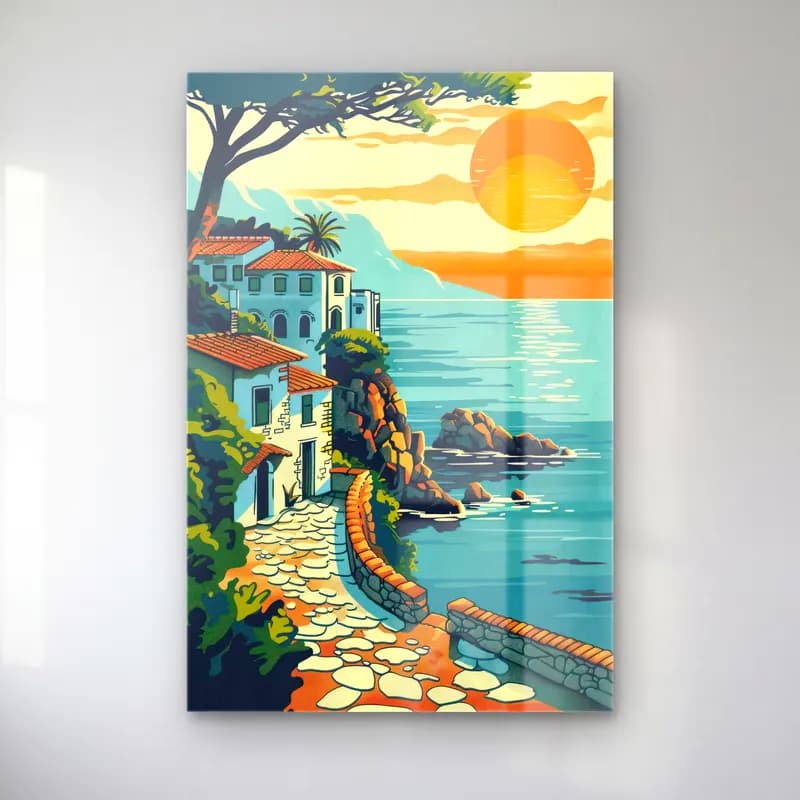 Vintage Akdeniz Sahil Kasabası No. 8 cam tablo — Vintage Akdeniz Sahil Kasabası No. 8 — vintage akdeniz sahil kasabası