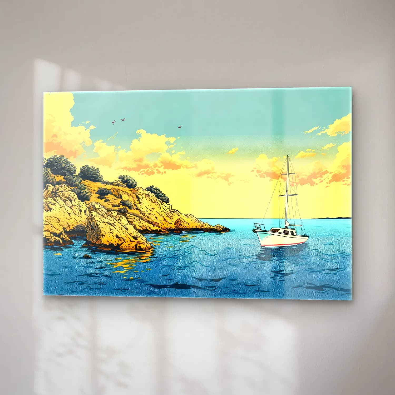 Vintage Yelkenliler No. 6 cam tablo — sağ açıdan görünüm