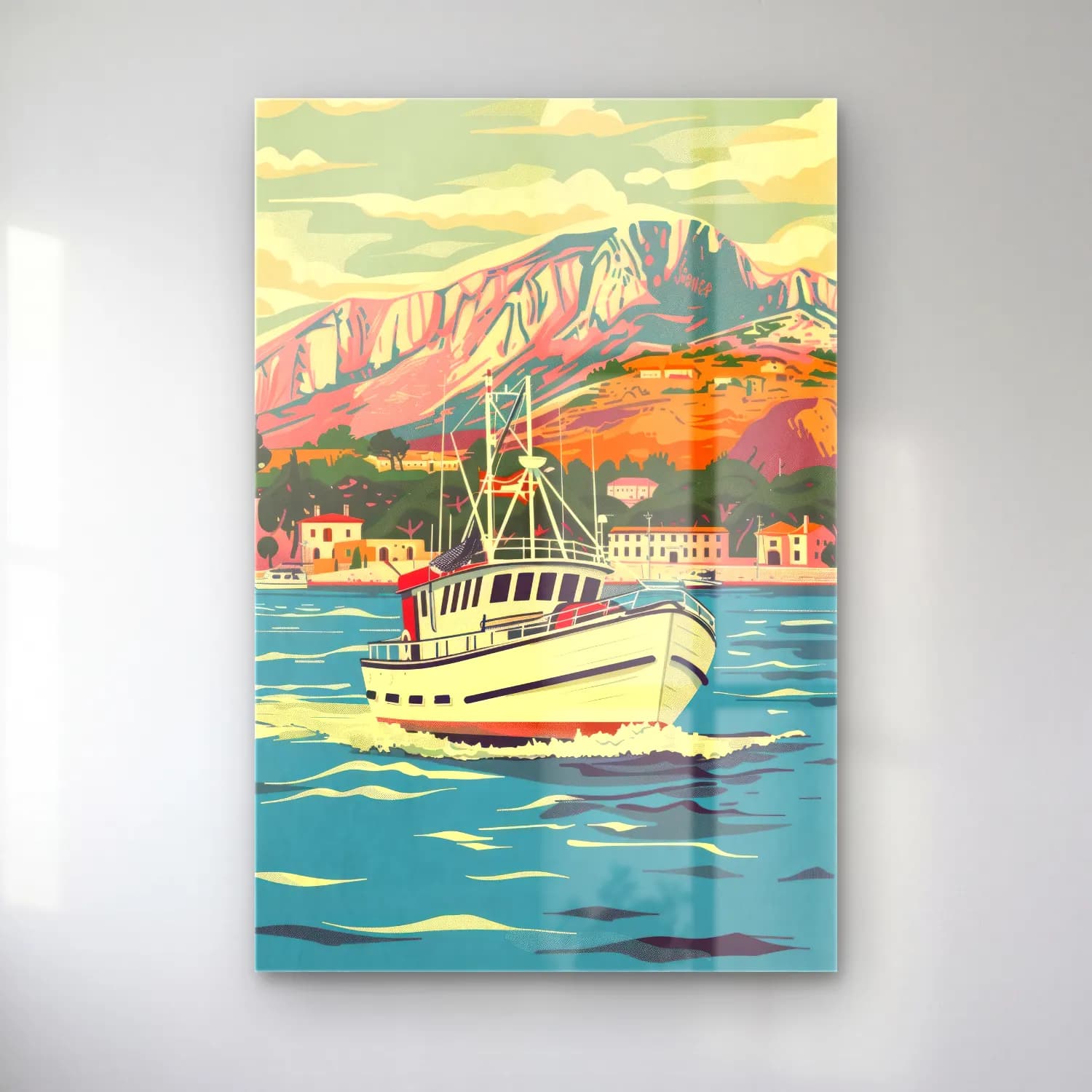 Vintage Akdeniz Sahil Kasabası No. 11 cam tablo — Vintage Akdeniz Sahil Kasabası No. 11 — vintage akdeniz sahil kasabası