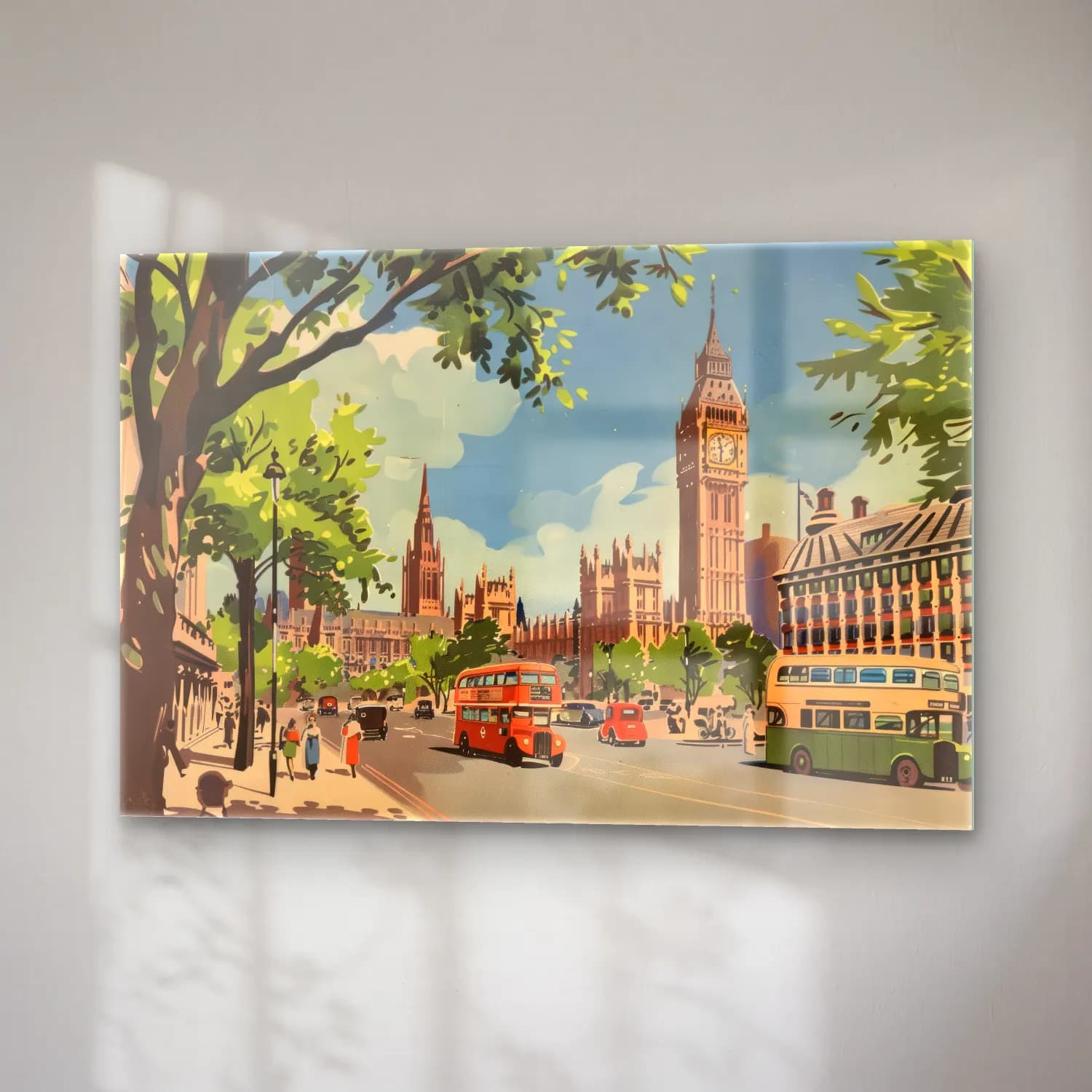 Vintage Poster Londra – Turuncu Tonlar cam tablo — sağ açıdan görünüm