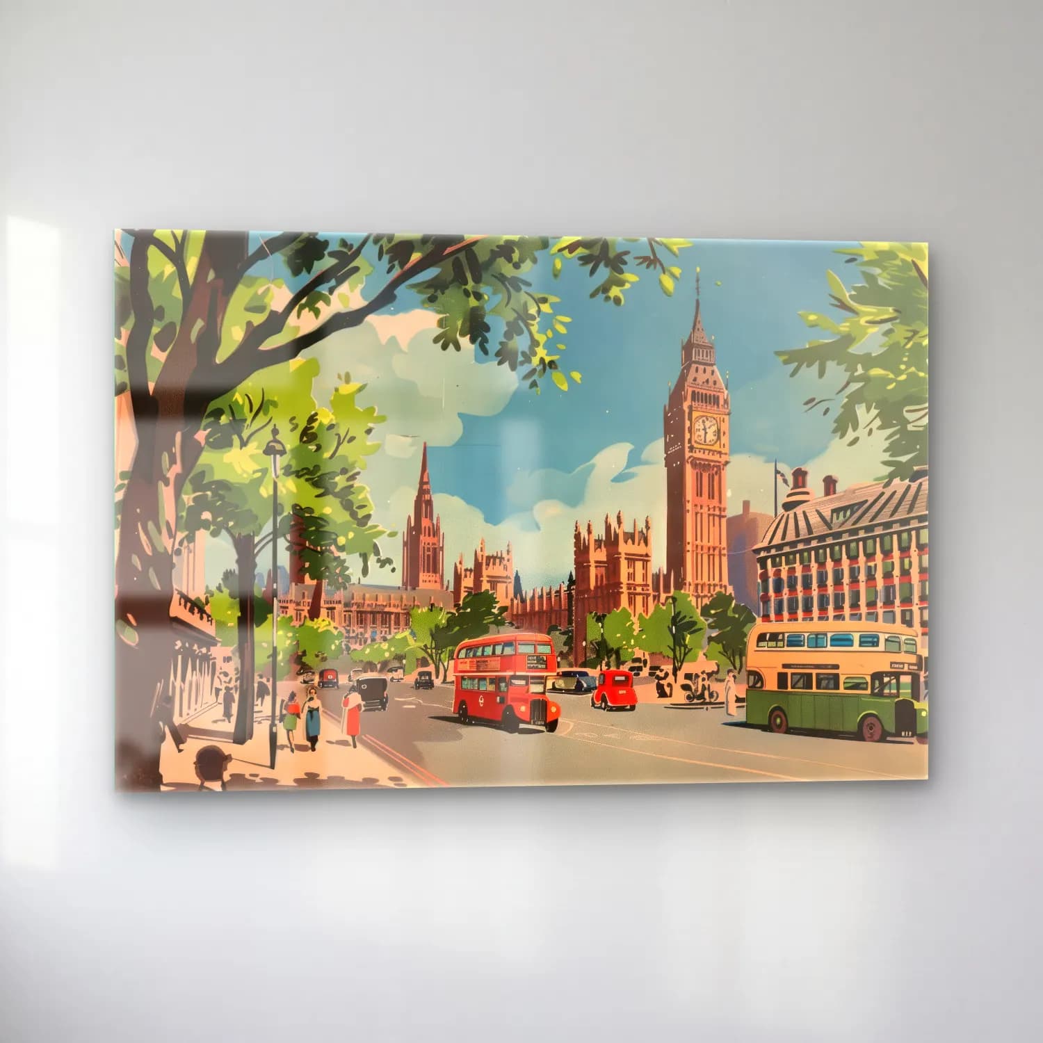 Vintage Poster Londra – Turuncu Tonlar cam tablo — sol açıdan görünüm