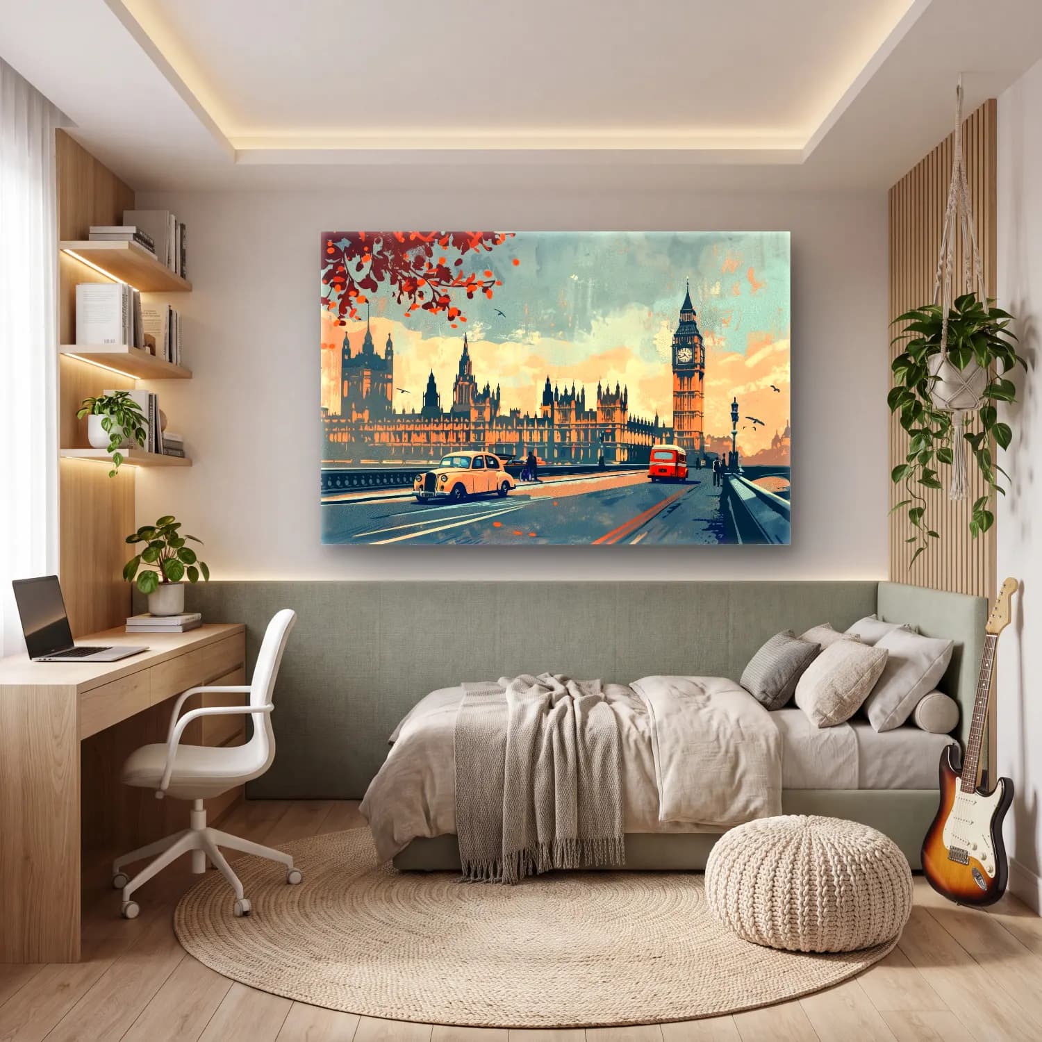 Vintage Londra No. 7 cam tablo — genç odasında